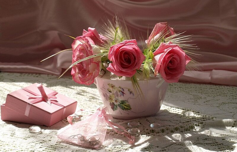 Roses in a Vase — Pink, Serene, Afternoon, Photograph