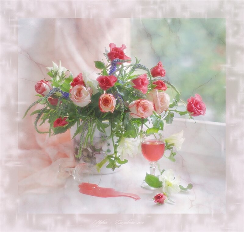 Roses in a Vase — Pink, Serene, Afternoon