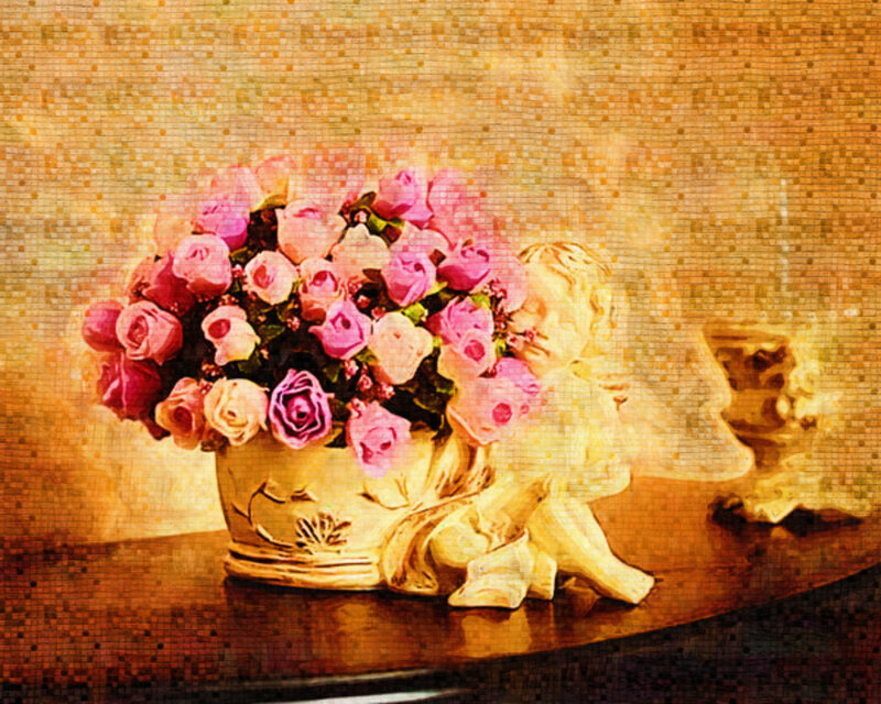 Roses in a Vase — Pink, Serene, Digital Art