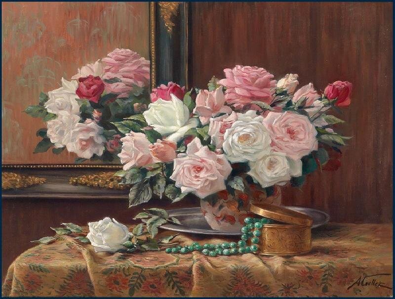 Roses in a Vase — Pink, Serene, Illustration