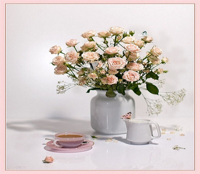 Roses in a Vase — Pink, Serene, Morning