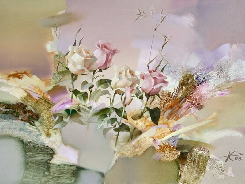 Roses in a Vase — Pink, Serene, Painting