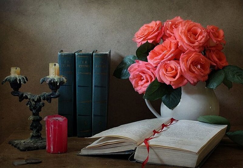 Roses in a Vase — Pink, Serene, Photograph, Books