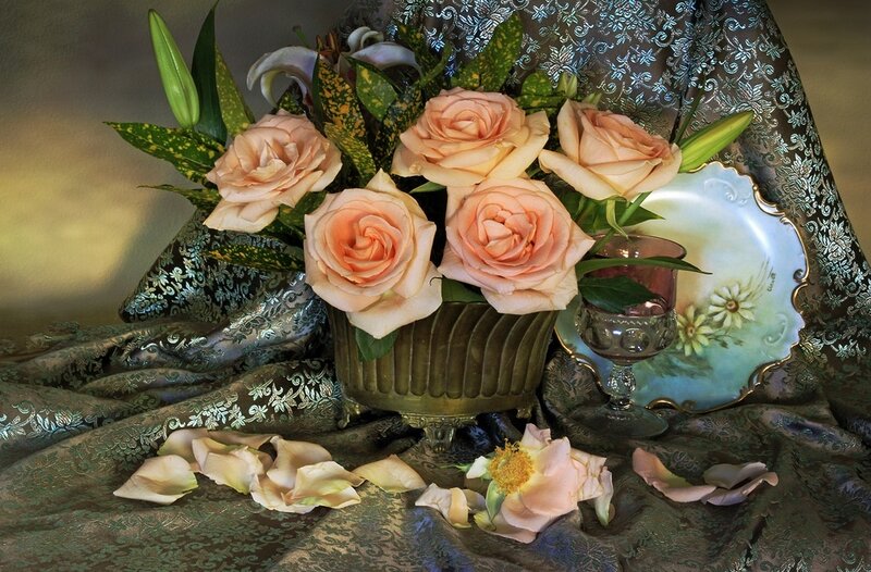 Roses in a Vase — Pink, Serene, Photograph