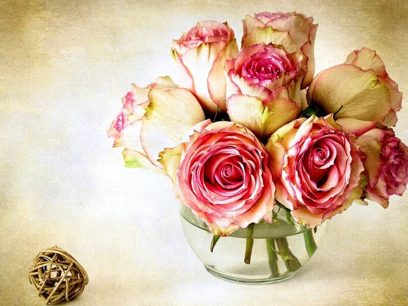 Roses in a Vase — Pink, Serene, Photograph, Woven Ball