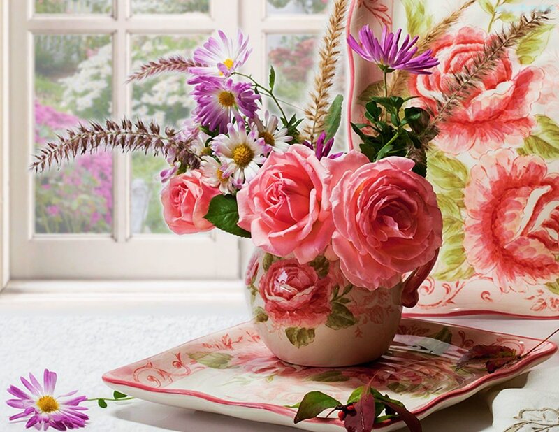 Roses in a Vase — Pink, Serene, Spring