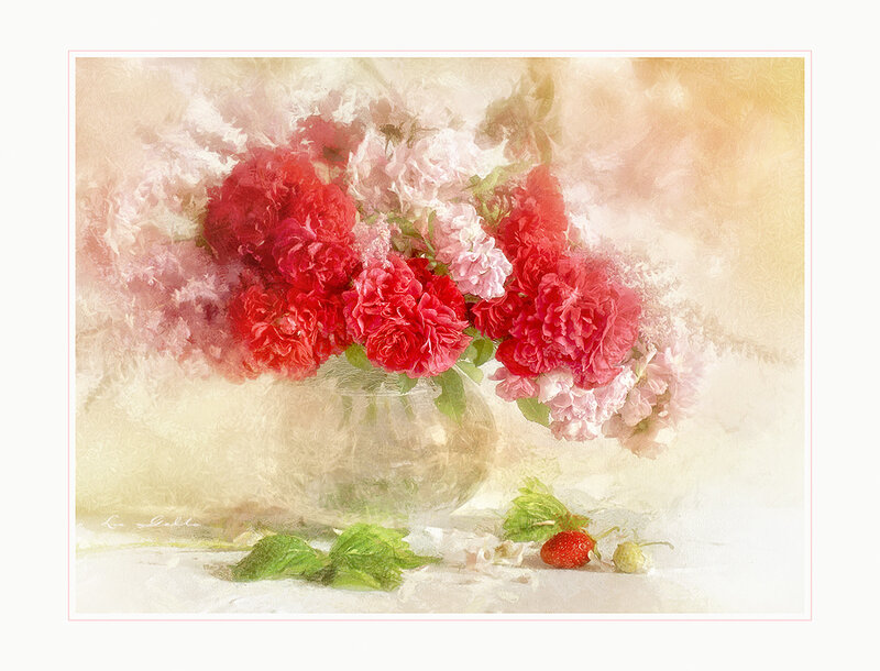 Roses in a Vase — Red, Serene, Painting