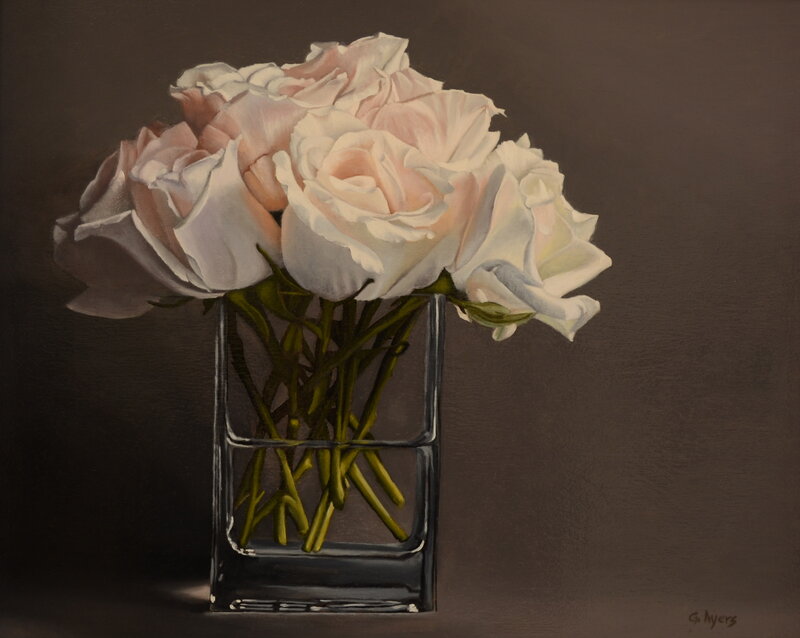 Roses in a Vase — White, Calm, Painting