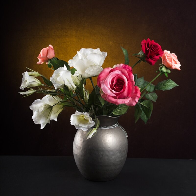 Roses in a Vase — White, Dramatic, Photograph, Flowers