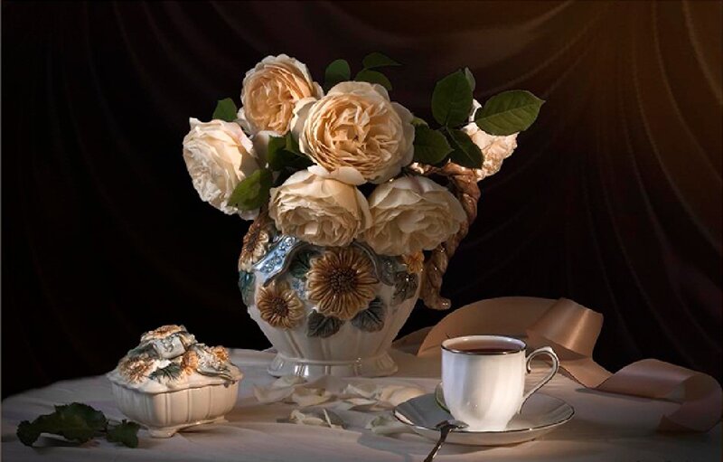 Roses in a Vase — White, Dramatic