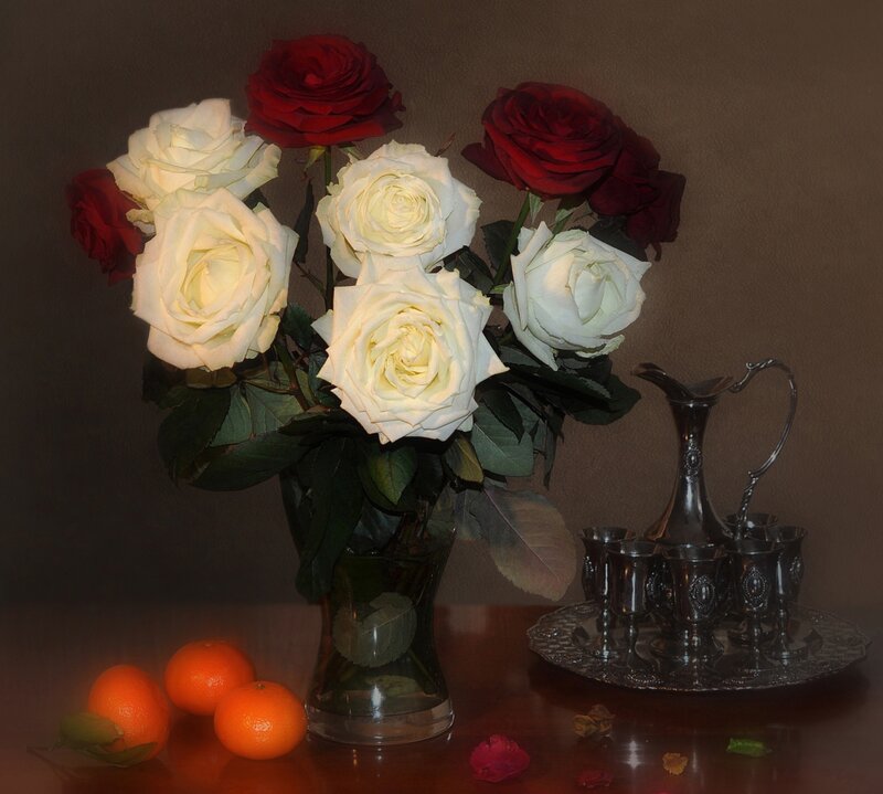 Roses in a Vase — White, Still Life