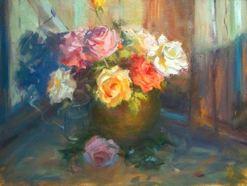 Roses in a Vase — Yellow, Calm, Afternoon