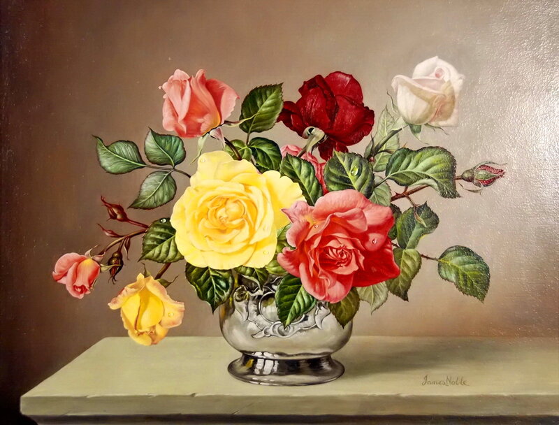 Roses in a Vase — Yellow, Serene, Painting