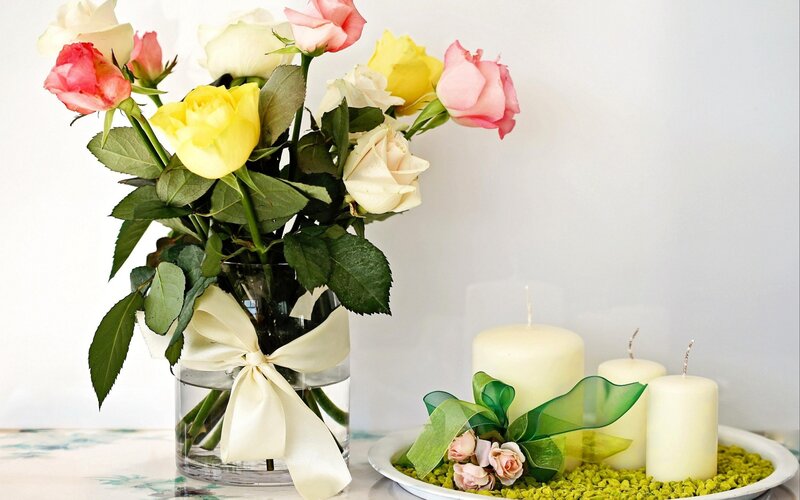 Roses in a Vase — Yellow, Serene, Photograph