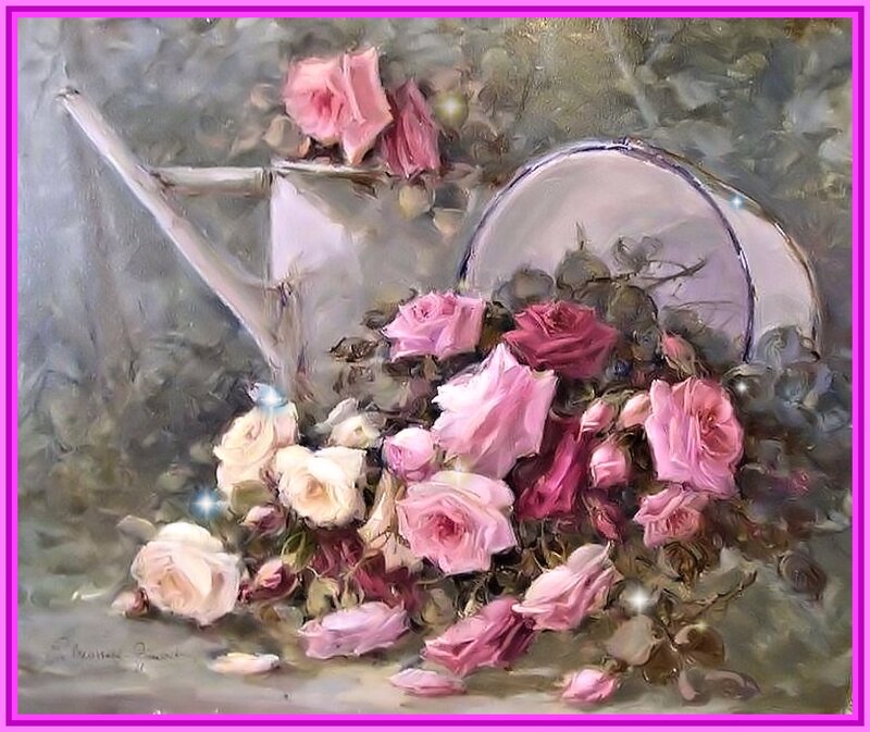 Roses in a Watering Can — Pink