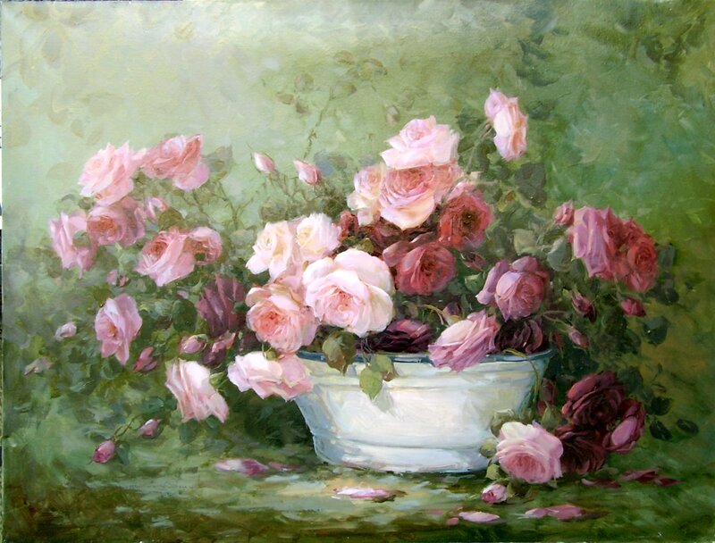 Roses in a White Bowl