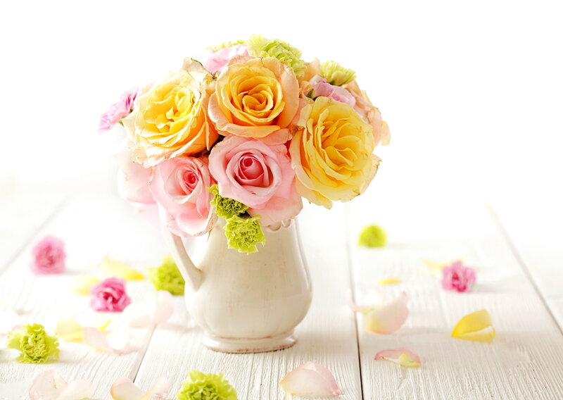 Roses in a White Pitcher — Serene