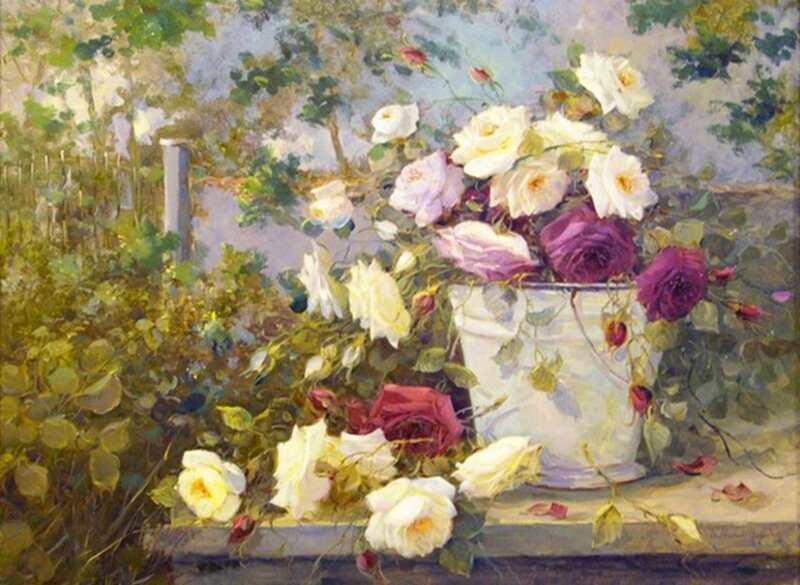 Roses in a White Pot