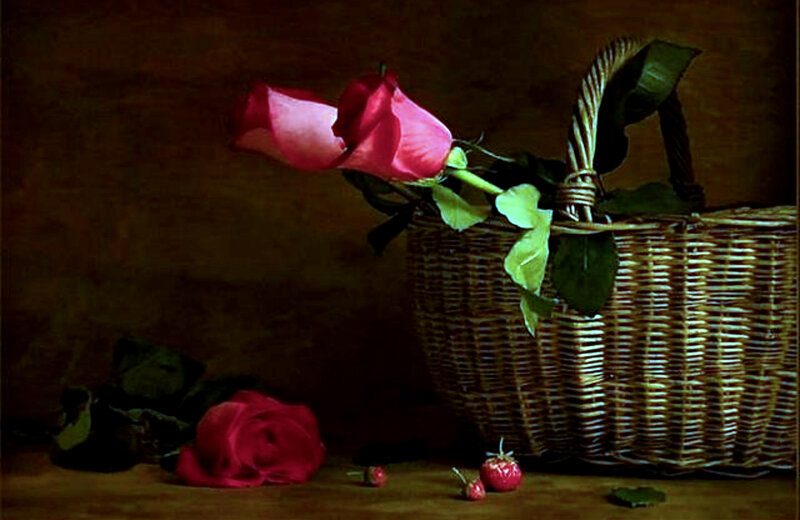 Roses in a wicker basket