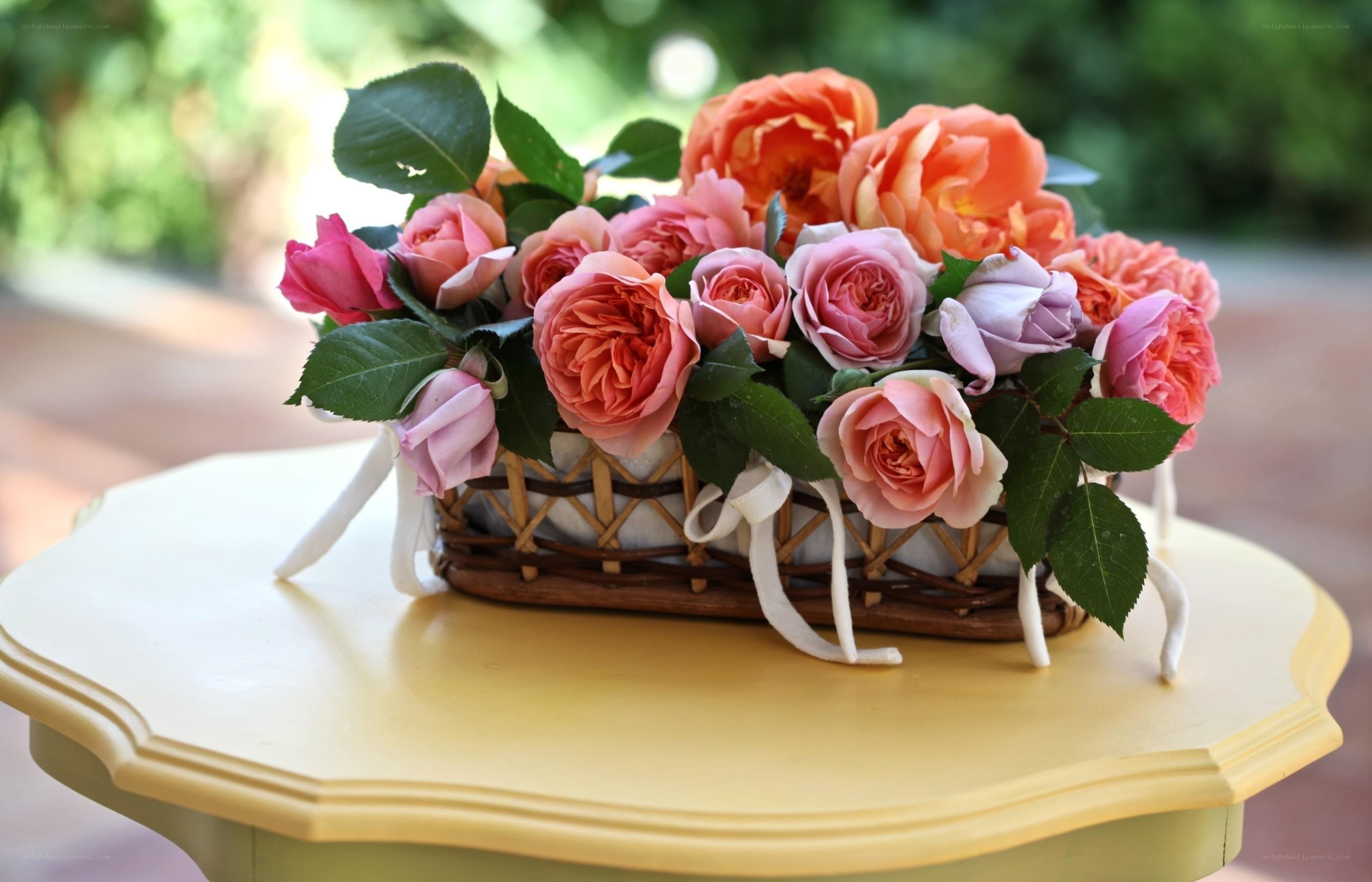 Roses in a wicker basket