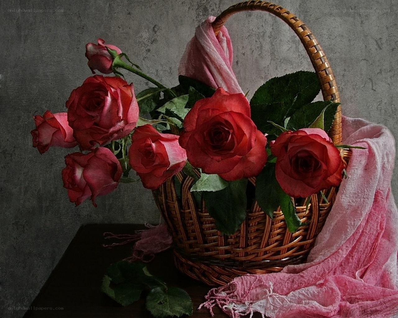 Roses in a wicker basket