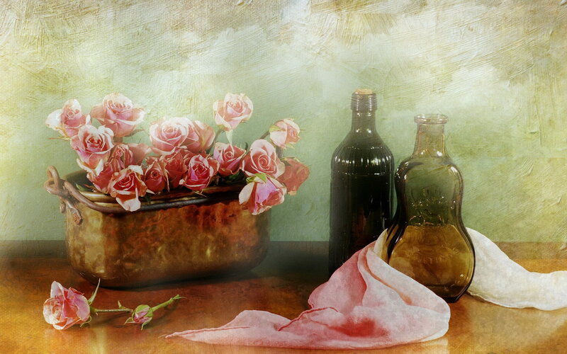 Roses in Copper Container