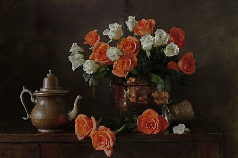 Roses in Copper Vase