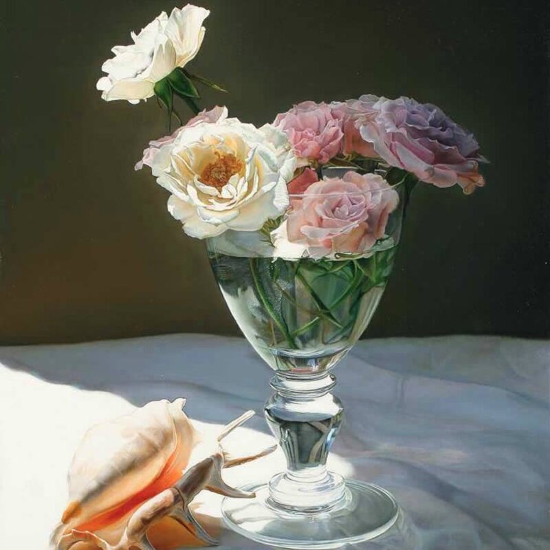Roses in Glass Vase — White, Serene