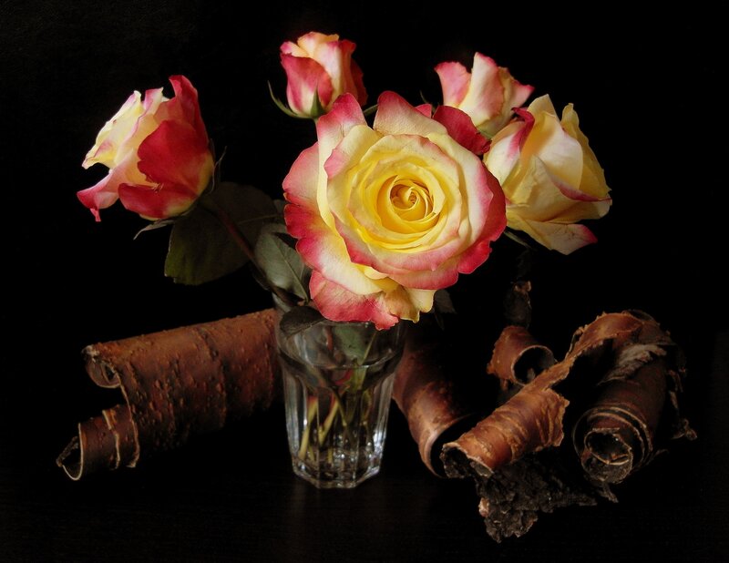 Roses in Glass Vase — Yellow
