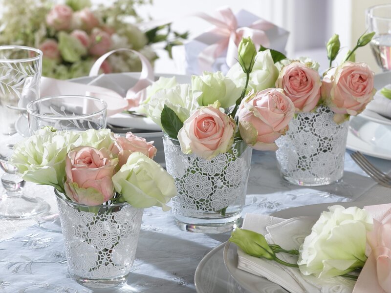Roses in Glass Vases — White, Elegant