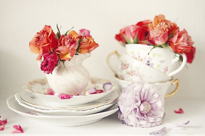 Roses in Teacups — White
