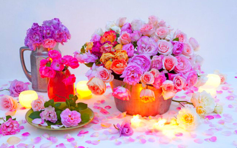 Roses in Vases — Pink, Serene, Night
