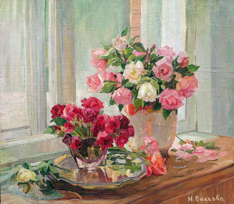 Roses in Vases — Pink