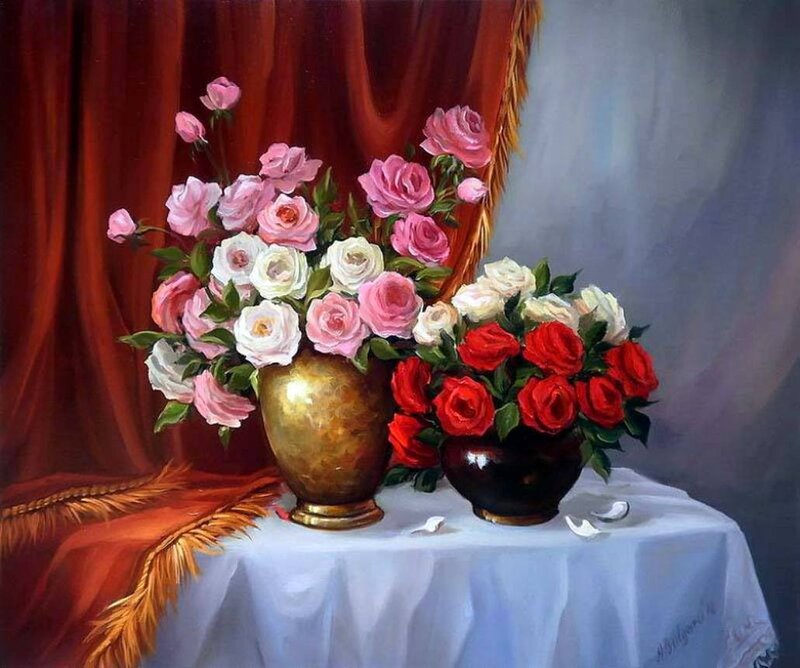 Roses in Vases — Red, Dramatic