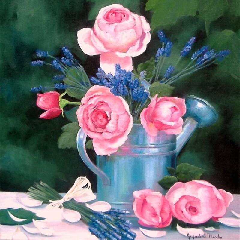 Roses in Watering Can — Pink, Serene