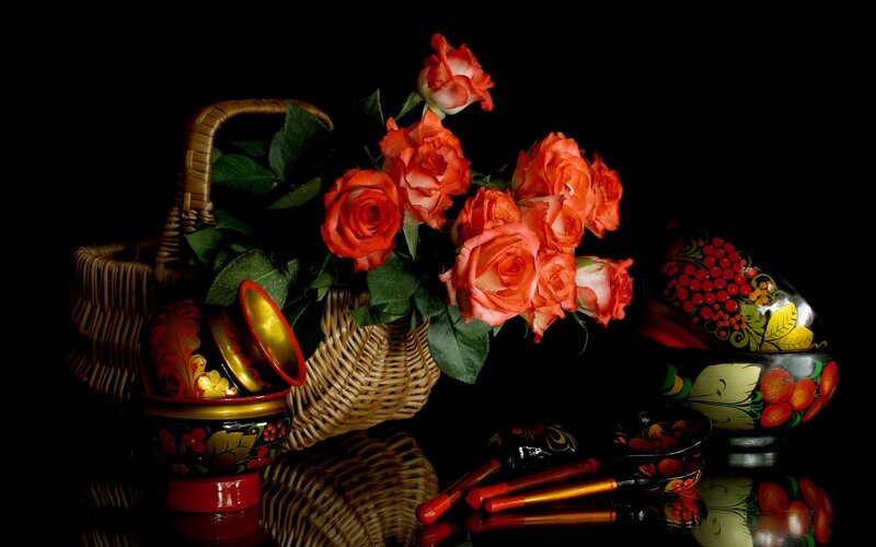 Roses in Wicker Basket