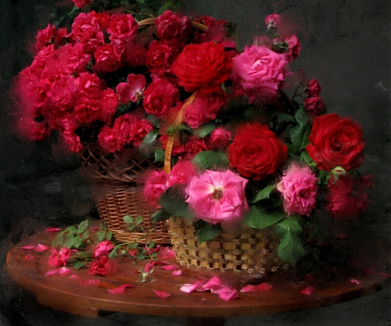 Roses in Wicker Baskets