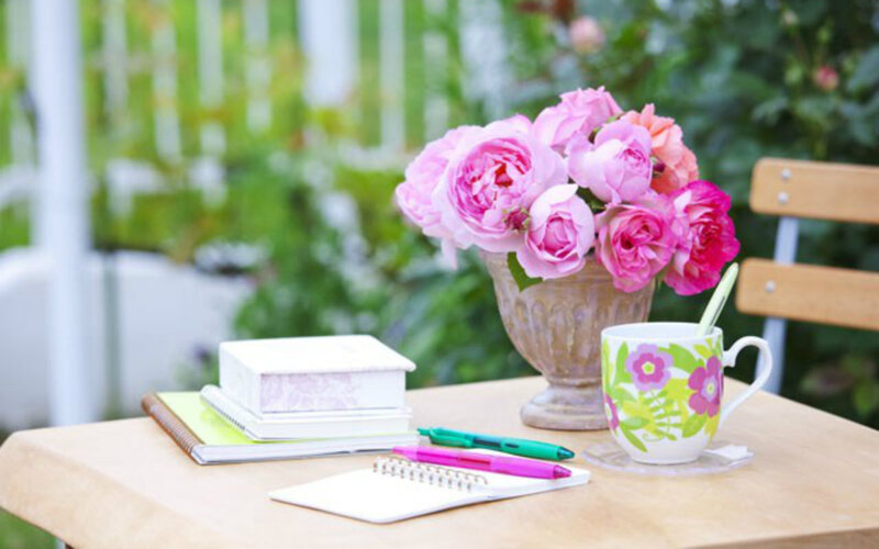 Roses on a Table — Pink, Serene, Morning