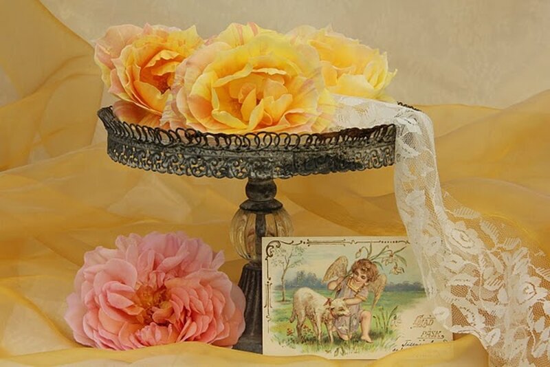 Roses on Cake Stand