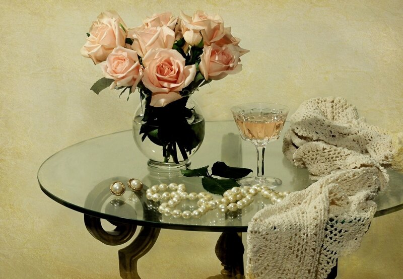 Roses on Glass Table