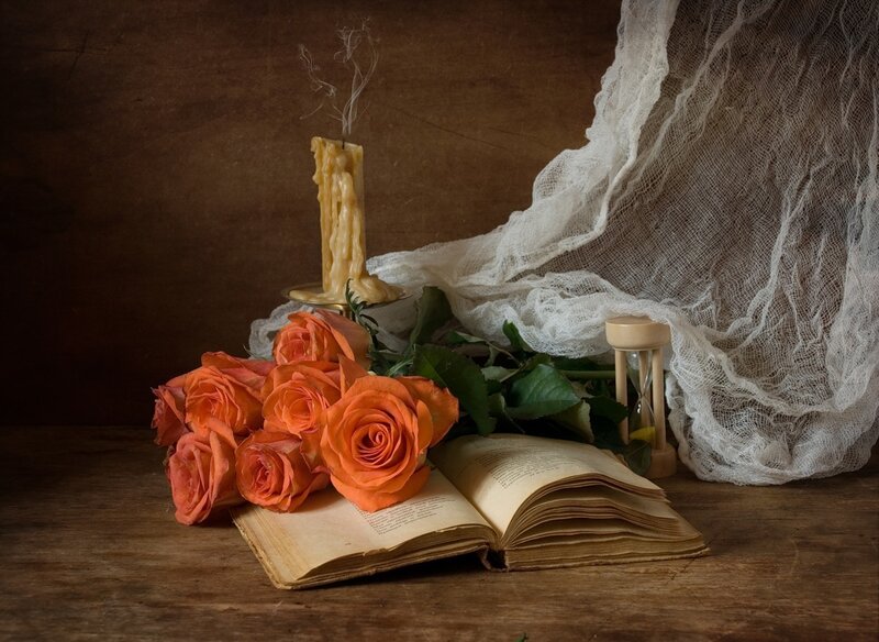 Roses on Open Book — Brown