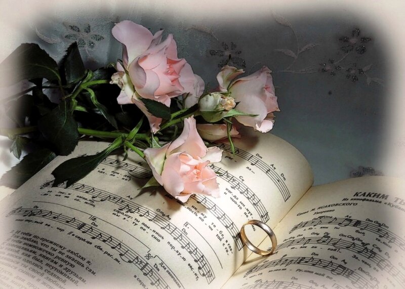 Roses on Sheet Music — Pink, Romantic