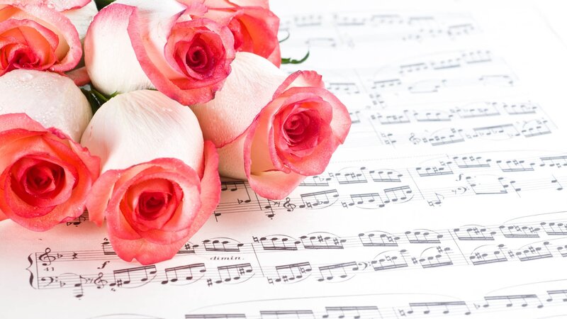 Roses on Sheet Music — White