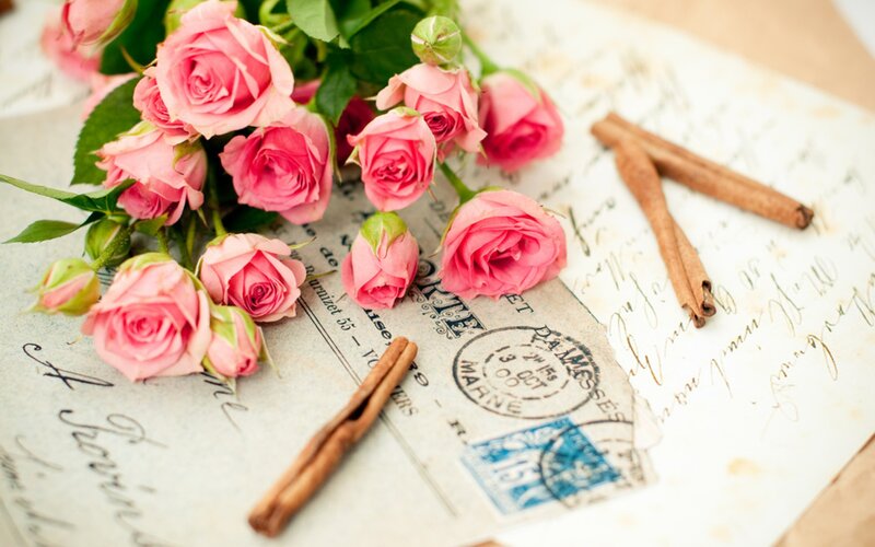 Roses on vintage letter