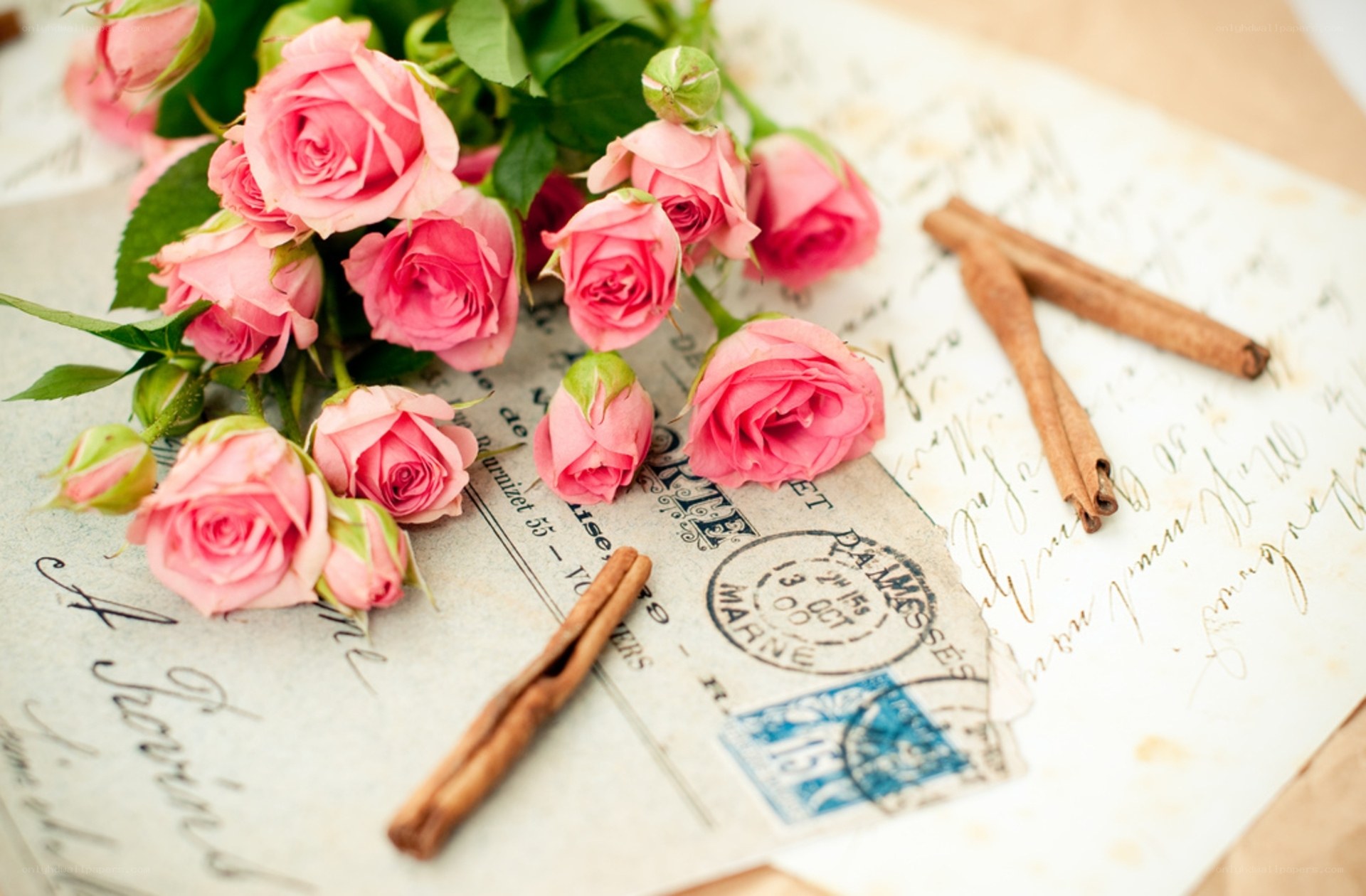 Roses on vintage letter