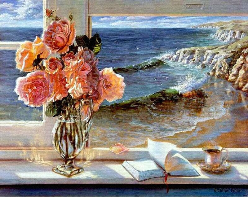 Roses on Windowsill — Pink