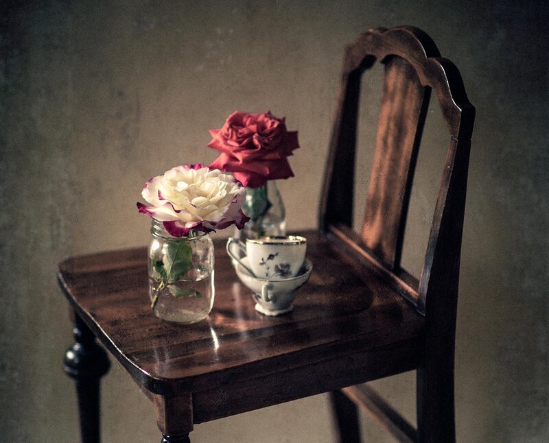 Roses on Wooden Chair