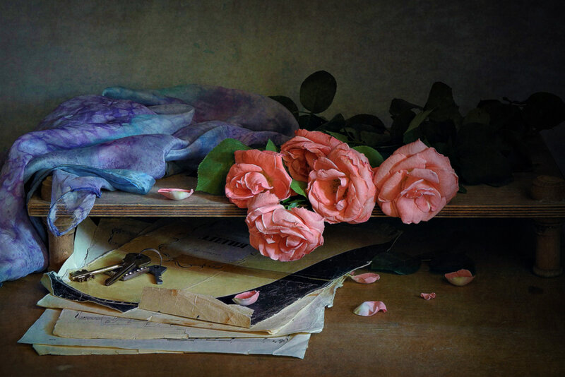 Roses on Wooden Shelf