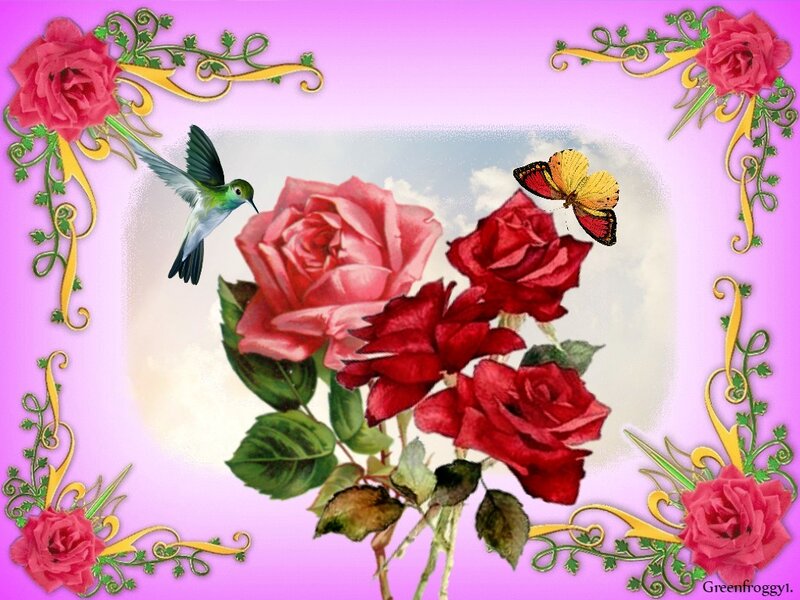 Roses with Bird and Butterfly