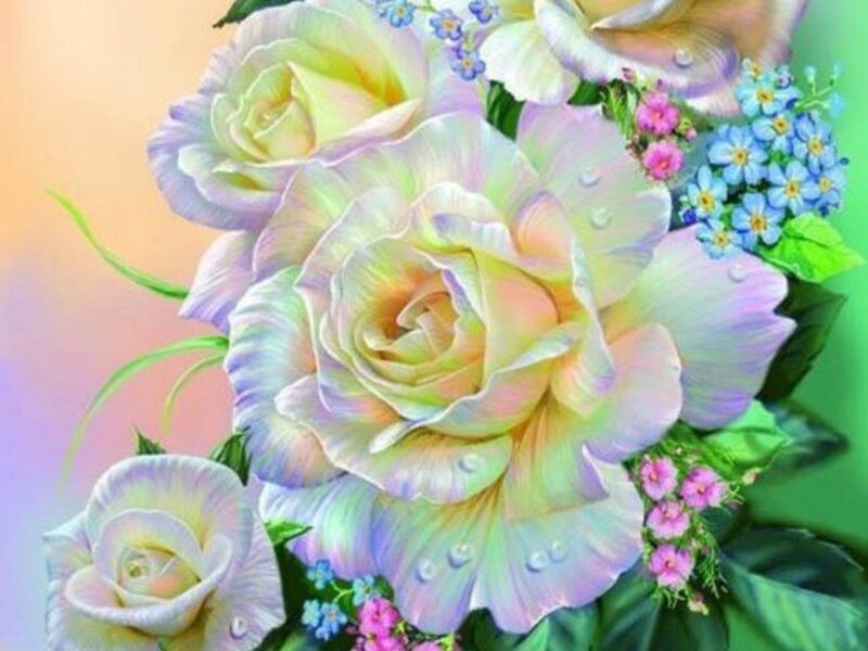 Roses with Blue Flowers